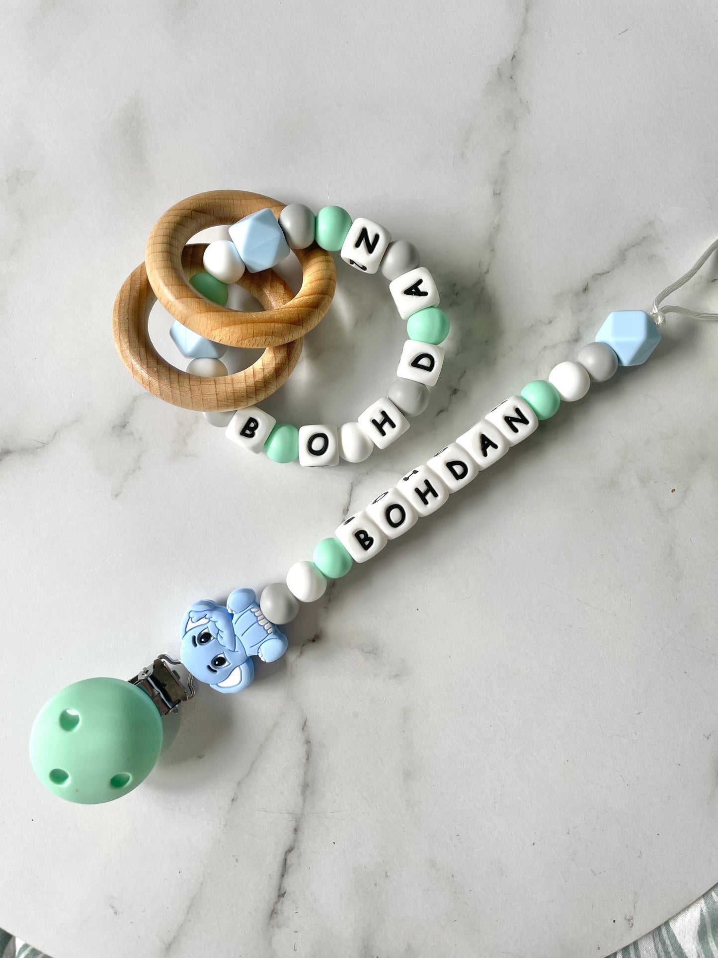Personalised Dummy Chain - Boy Elephant
