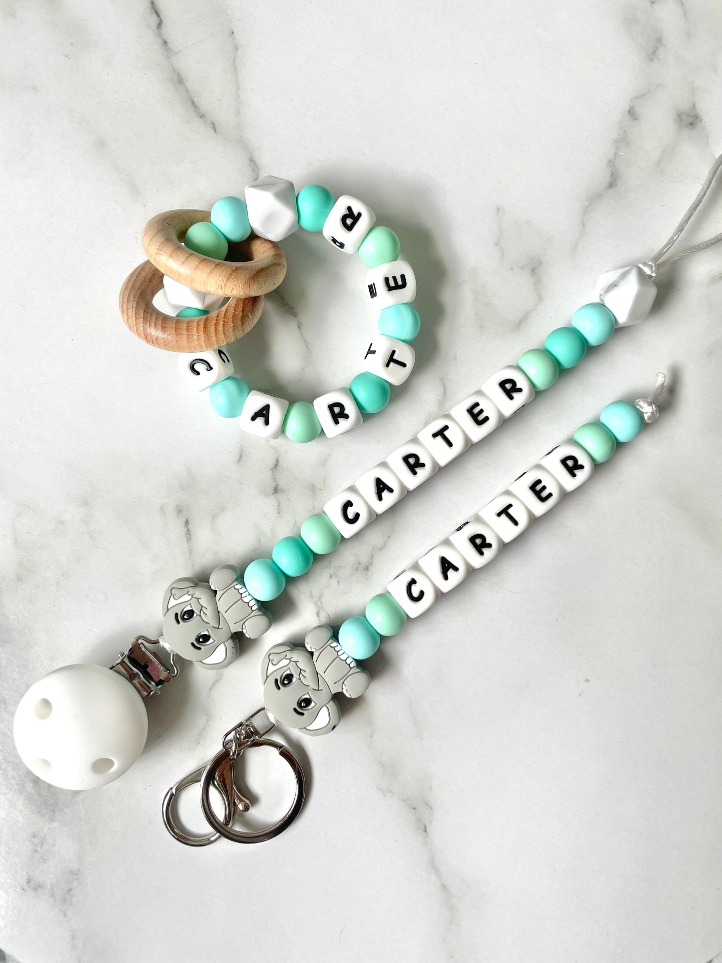 Personalised Dummy Chain - Boy Elephant