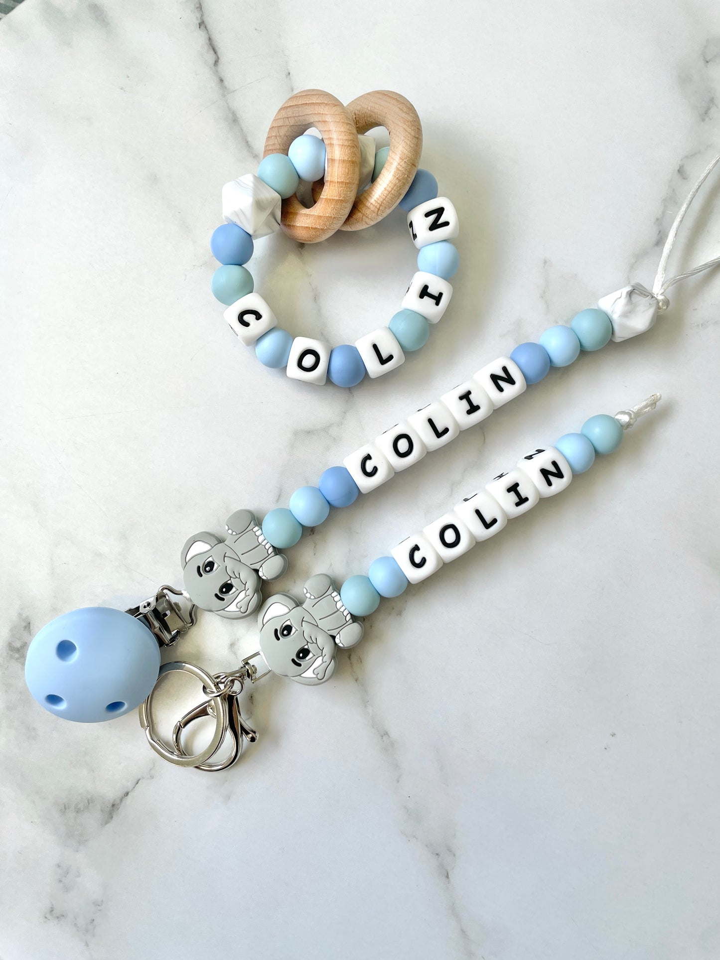 Personalised Dummy Chain - Boy Elephant