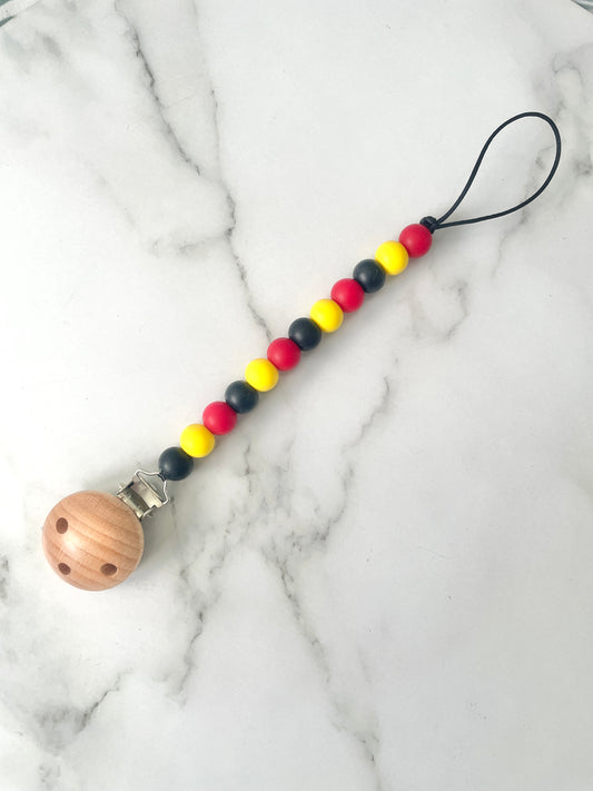 beaded  dummy chain, dummy clip, dummy holder, aboriginal flag colours