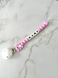Personalised dummy chain, dummy clip, dummy holder, teddy - Magenta.