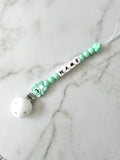 Personalised dummy chain, dummy clip, dummy holder, teddy - mint green.