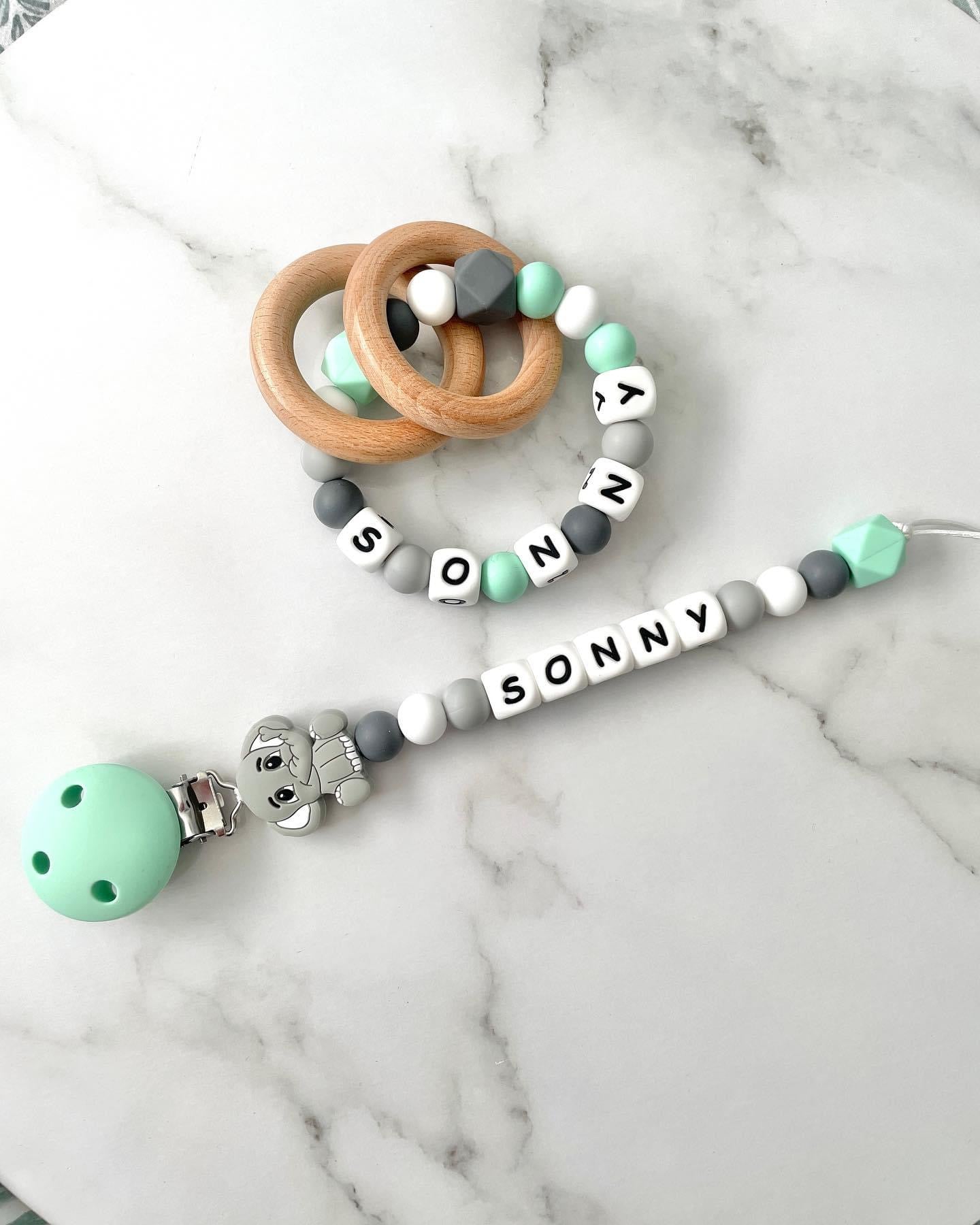 Personalised Dummy Chain - Boy Elephant