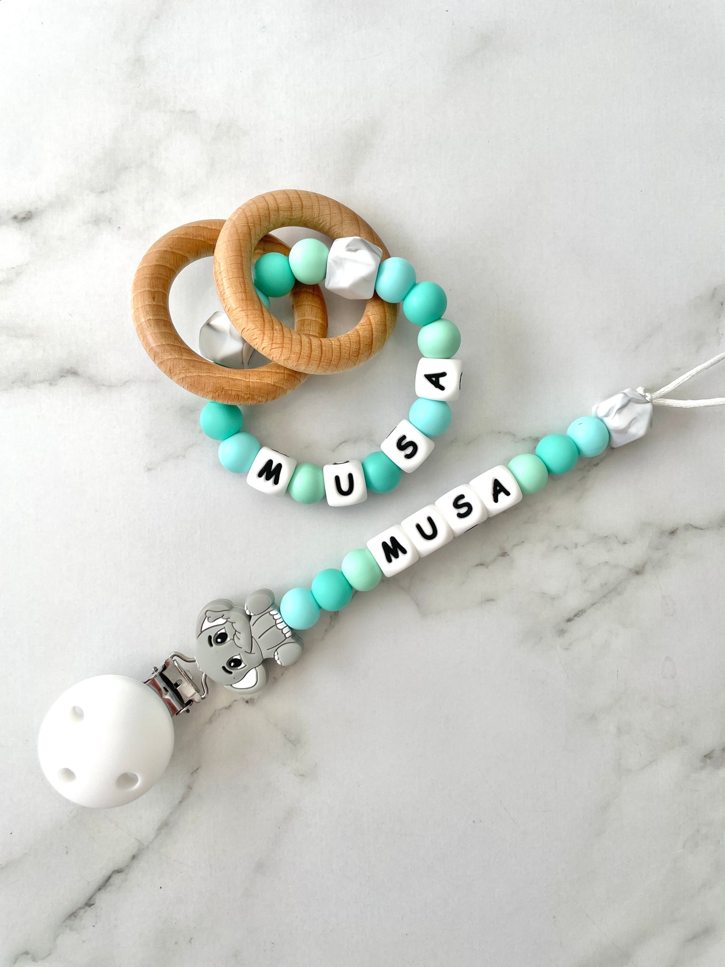 Personalised Dummy Chain - Boy Elephant