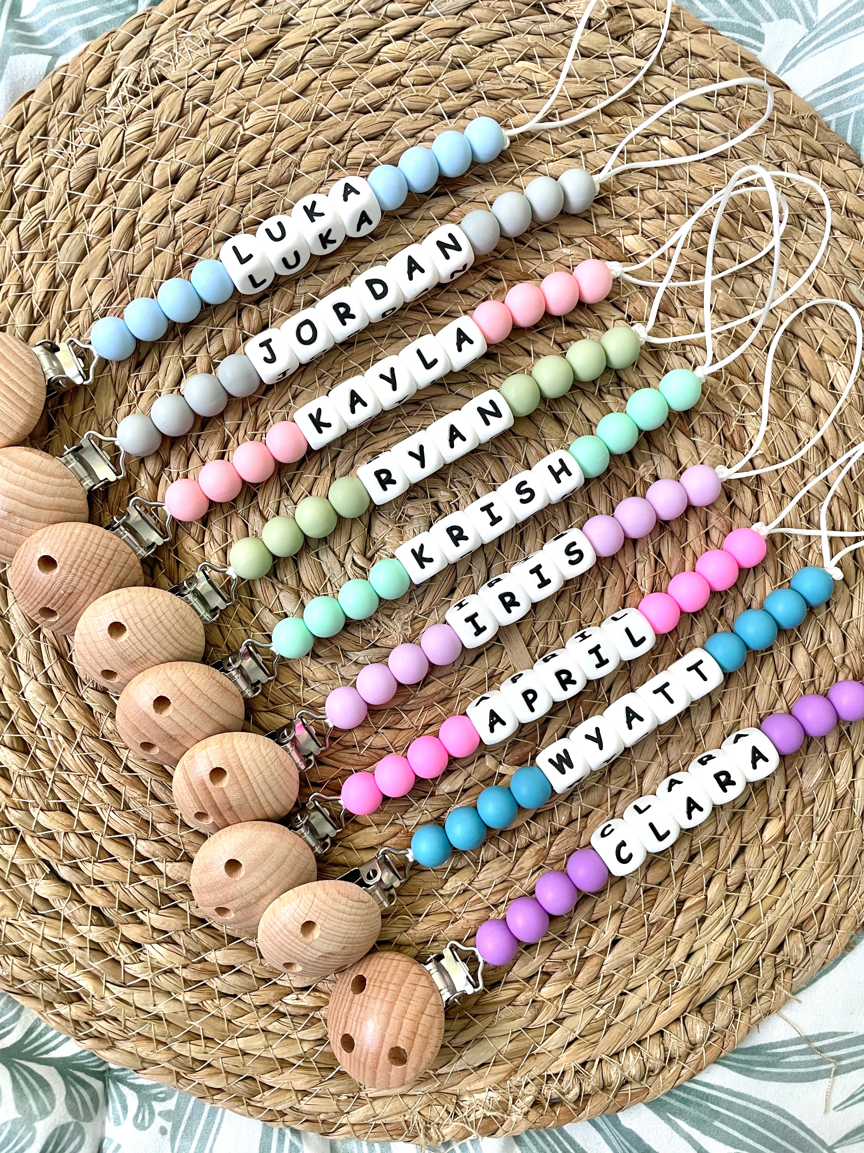Personalised dummy chain, silicone beaded dummy clip, name dummy holder, custom