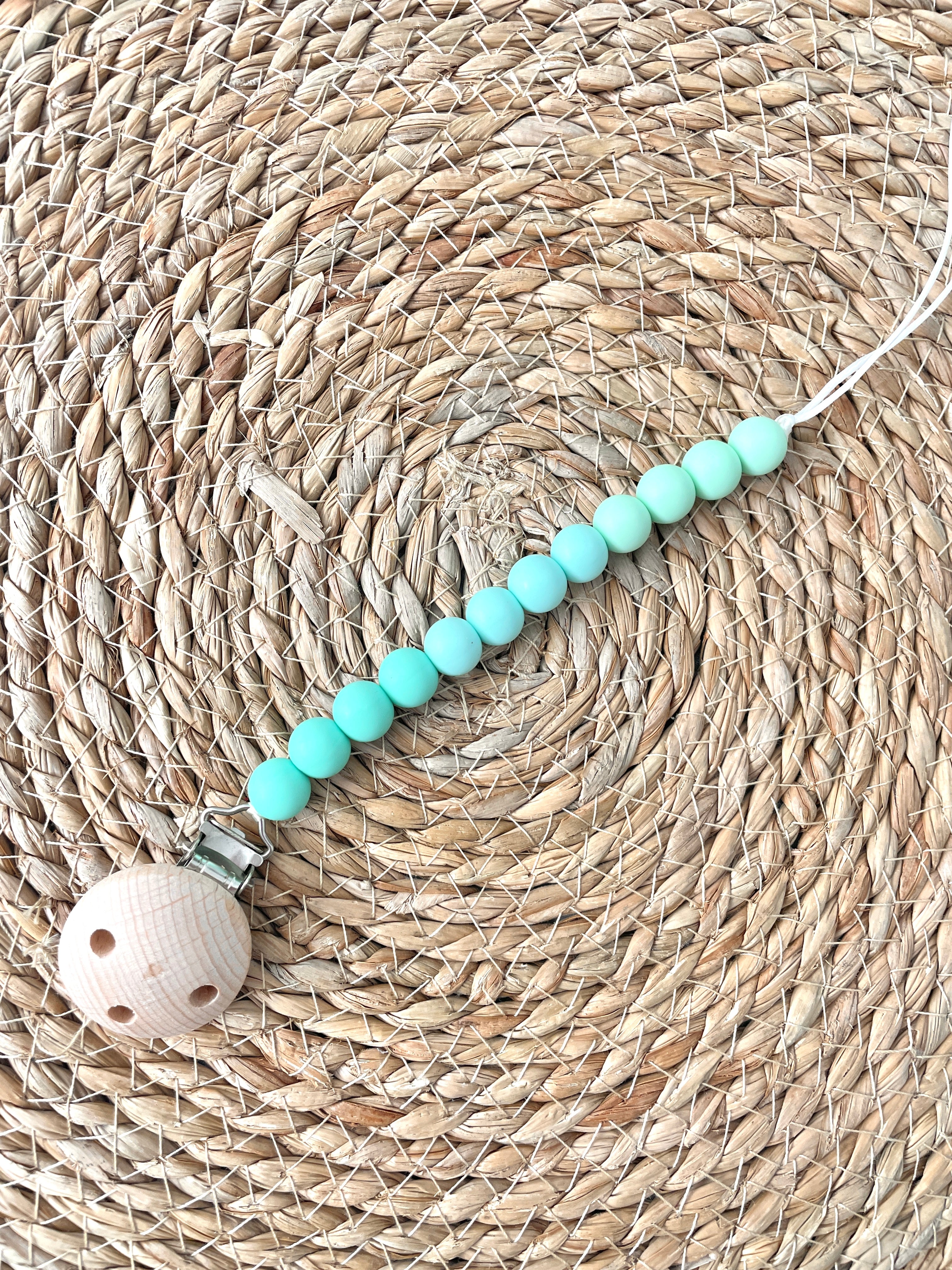 Beaded Dummy Chain, silicone dummy Clip, Dummy Holder, ombre colour - aqua.