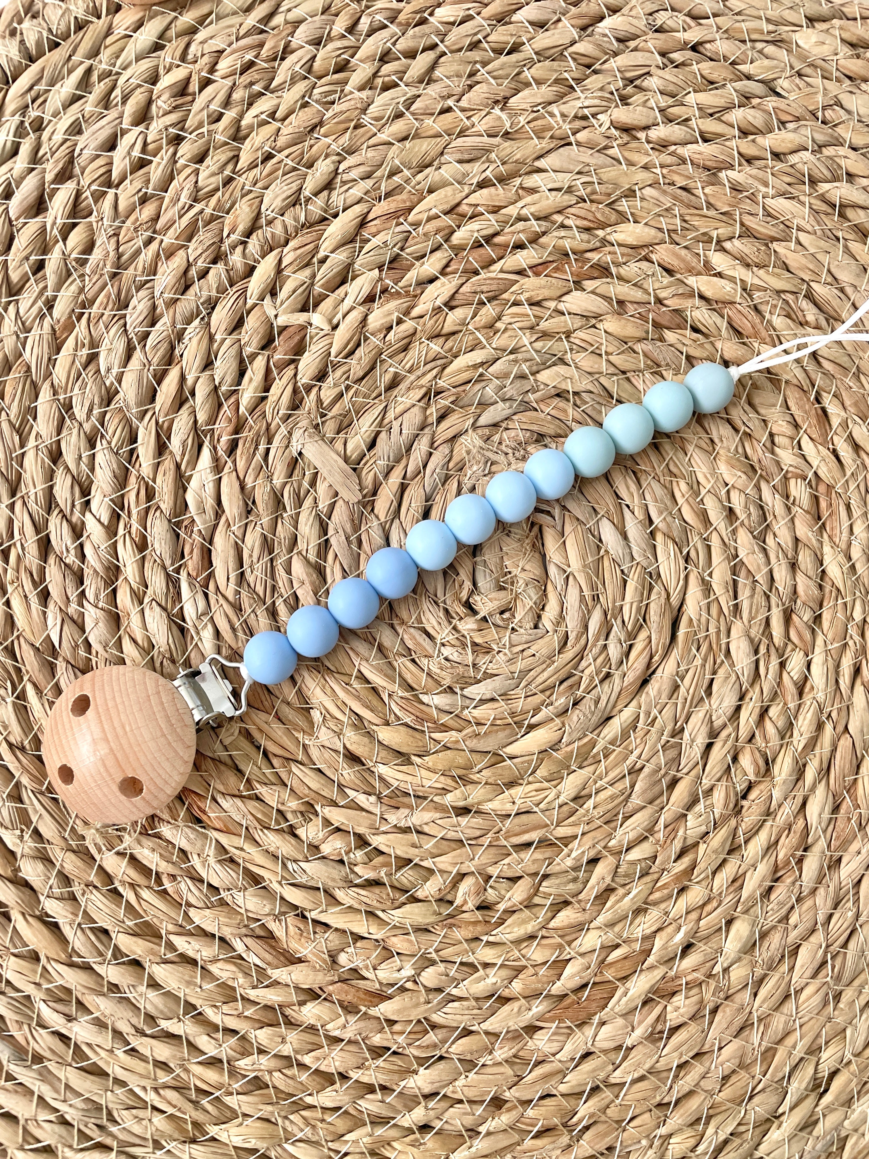 Beaded Dummy Chain, silicone dummy Clip, Dummy Holder, ombre colour - light blue