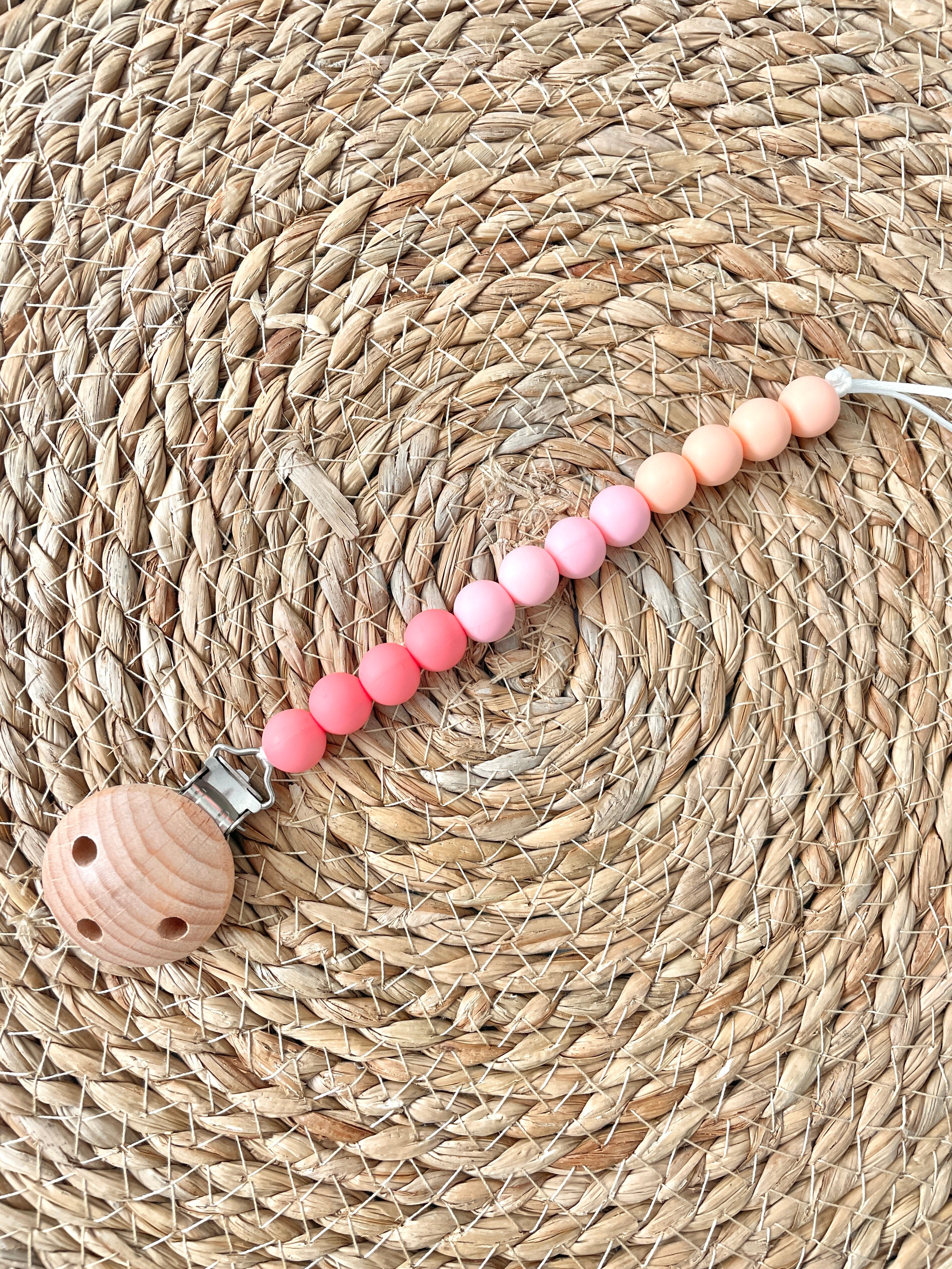 Beaded Dummy Chain, silicone dummy Clip, Dummy Holder, ombre colour - peach.