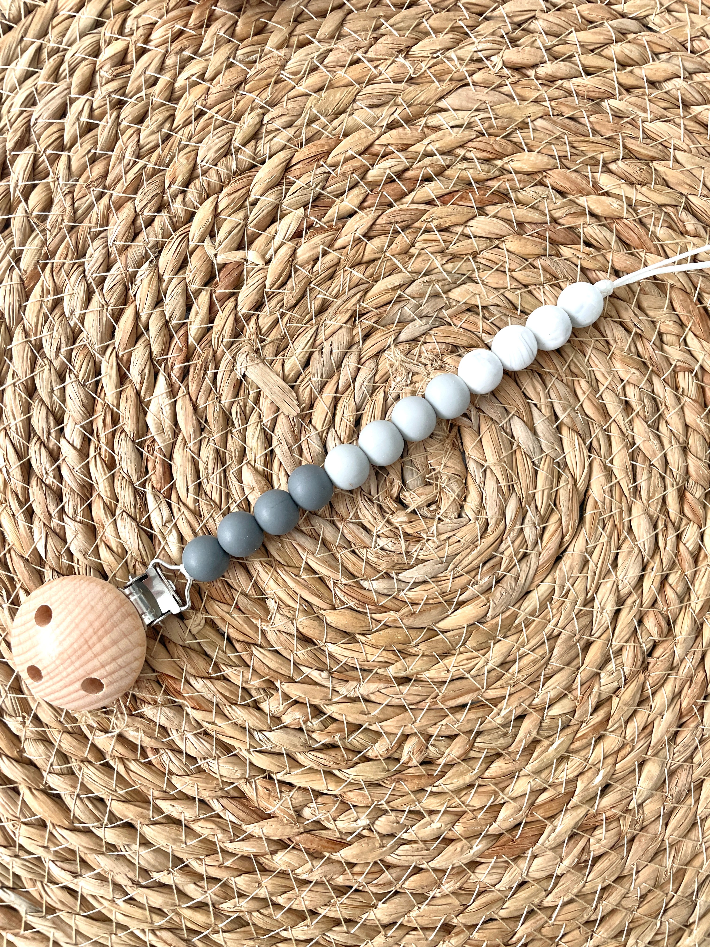 Beaded Dummy Chain, silicone dummy Clip, Dummy Holder, ombre colour - grey.