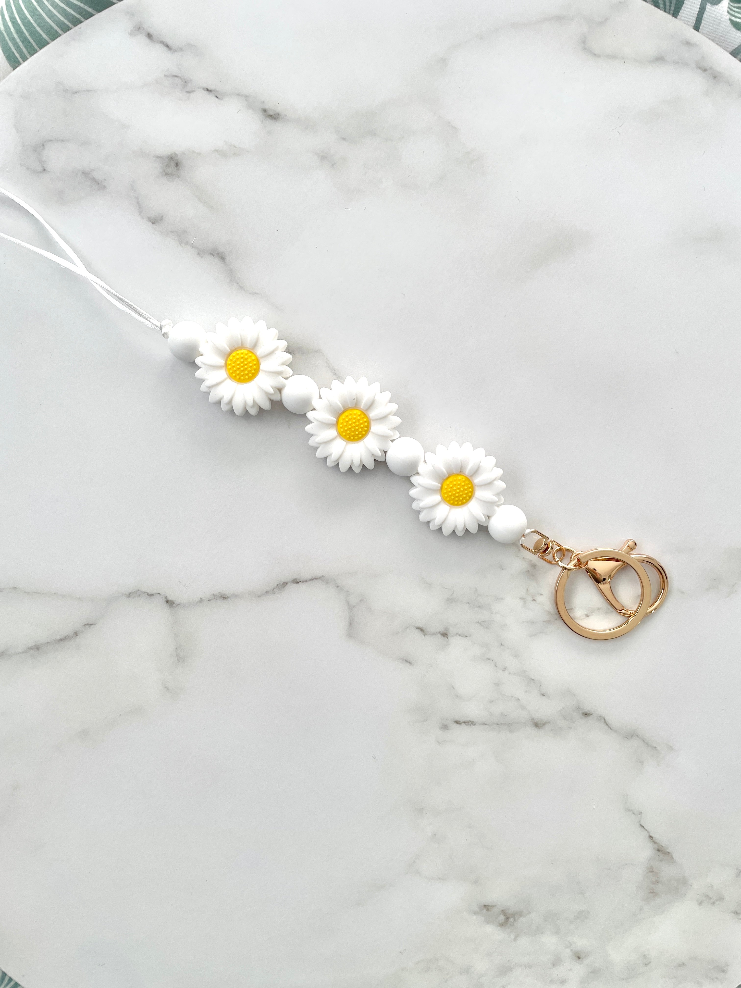 flower trio lanyard white