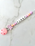 Personalised dummy chain, dummy clip, dummy holder, butterfly, Flora design.
