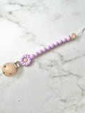 Dummy Chain, beaded dummy Clip, Dummy Holder, purple flower.