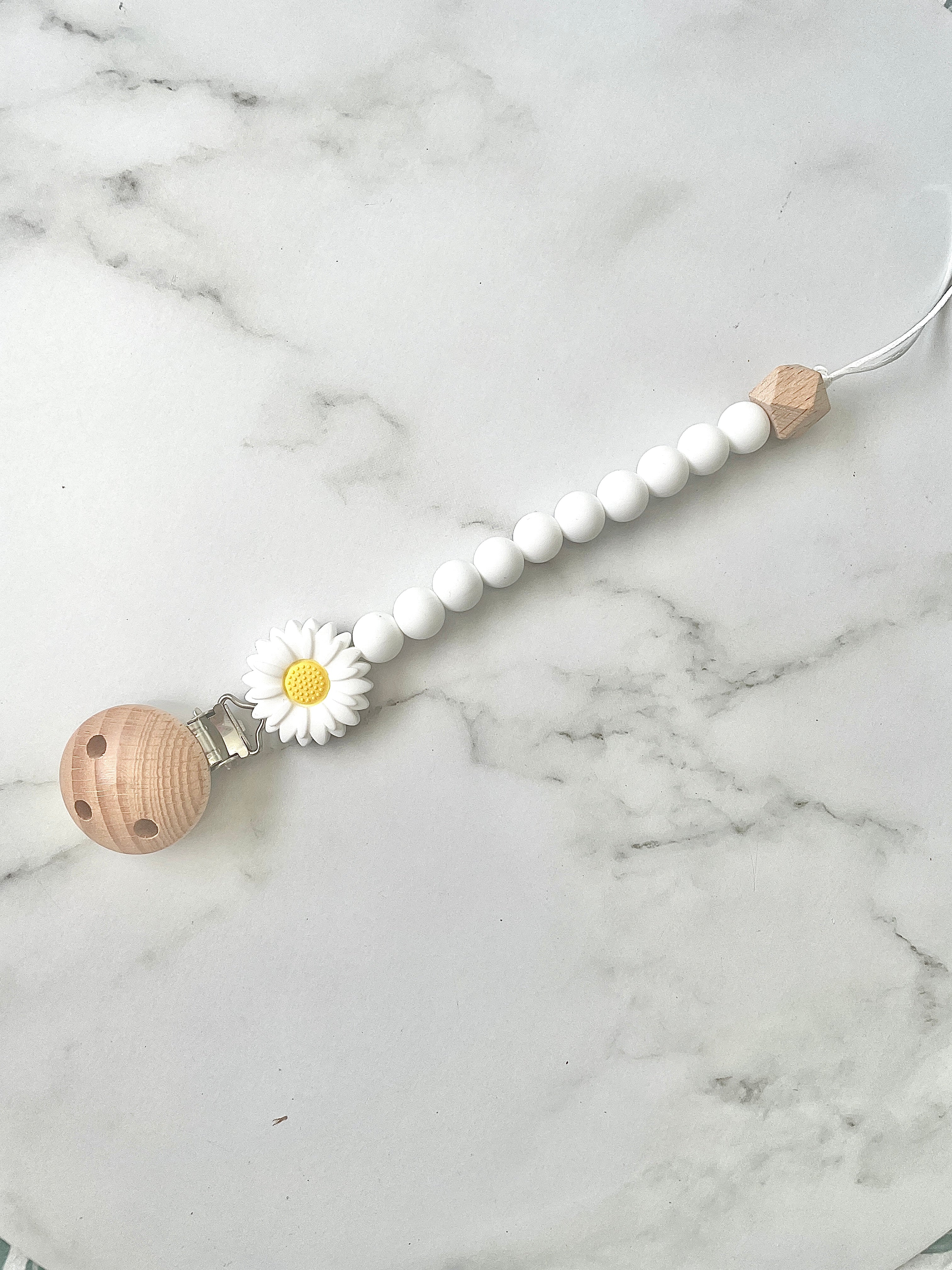 Dummy Chain, beaded dummy Clip, Dummy Holder, white flower.