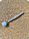 Personalised dummy chain, silicone beaded dummy clip, dummy holder - Baby blue.