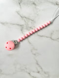 Dummy Chain, beaded dummy Clip, Dummy Holder - candy pink.