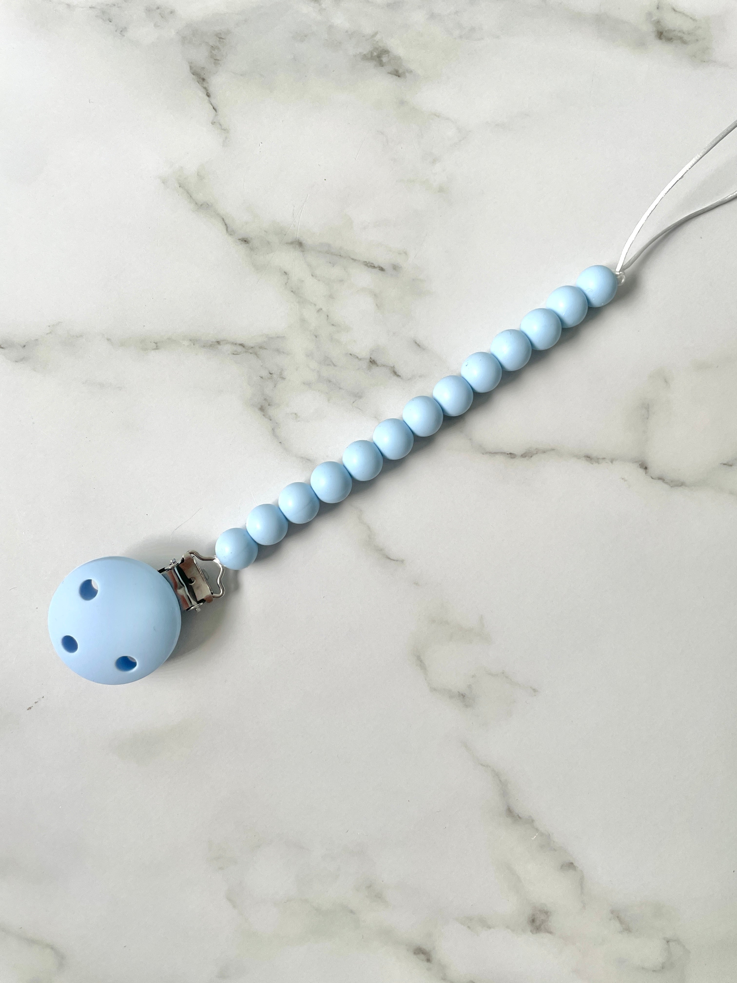 Dummy Chain, beaded dummy Clip, Dummy Holder - baby blue.