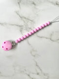 Dummy Chain, beaded dummy Clip, Dummy Holder - magenta pink.