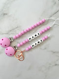 Personalised dummy Chain Dummy Clip Silicone bead keyring set - Magenta.