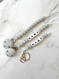 Personalised dummy Chain Dummy Clip Silicone bead keyring set - Grey.