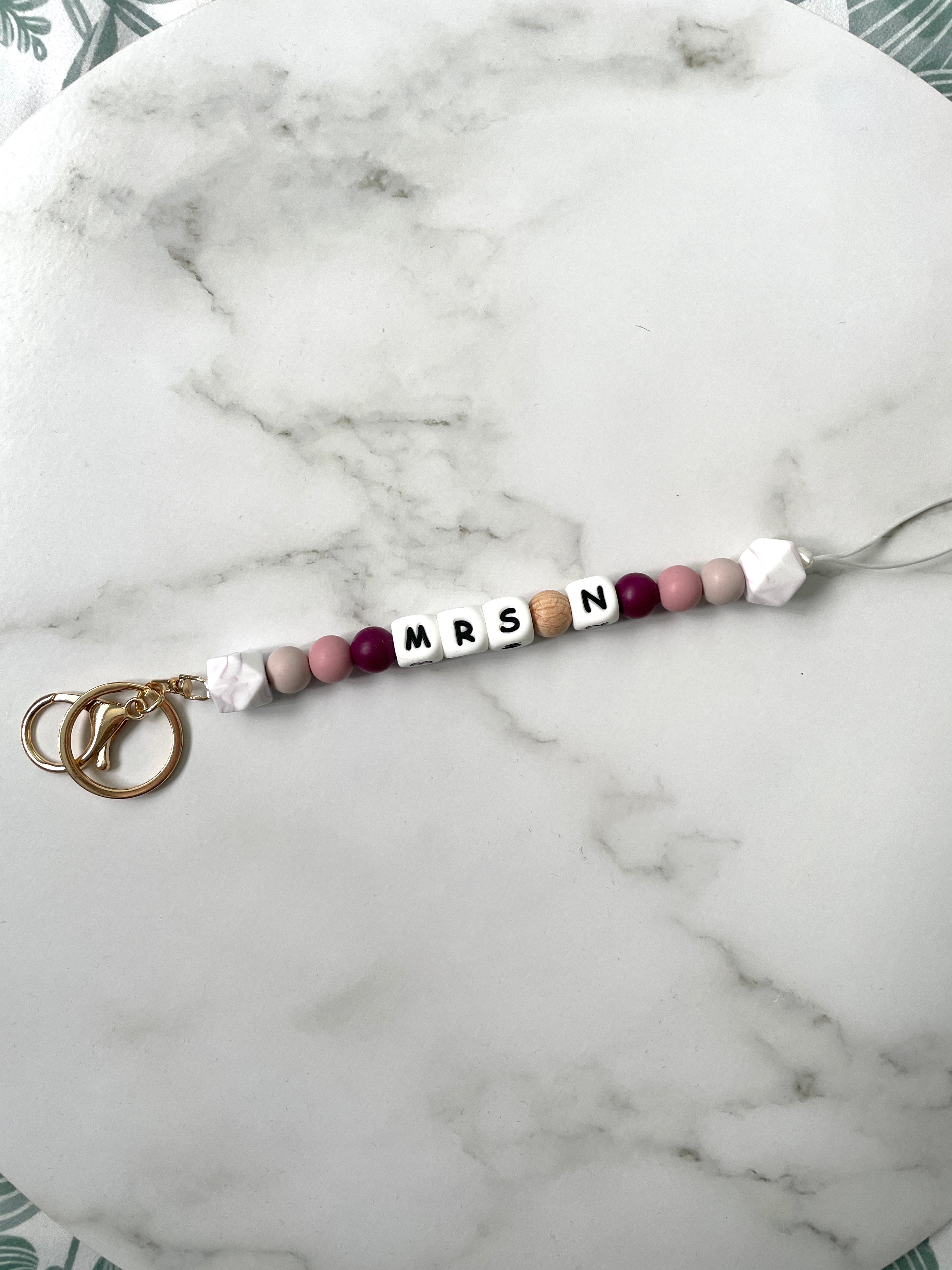 personalised teacher lanyard marble blush