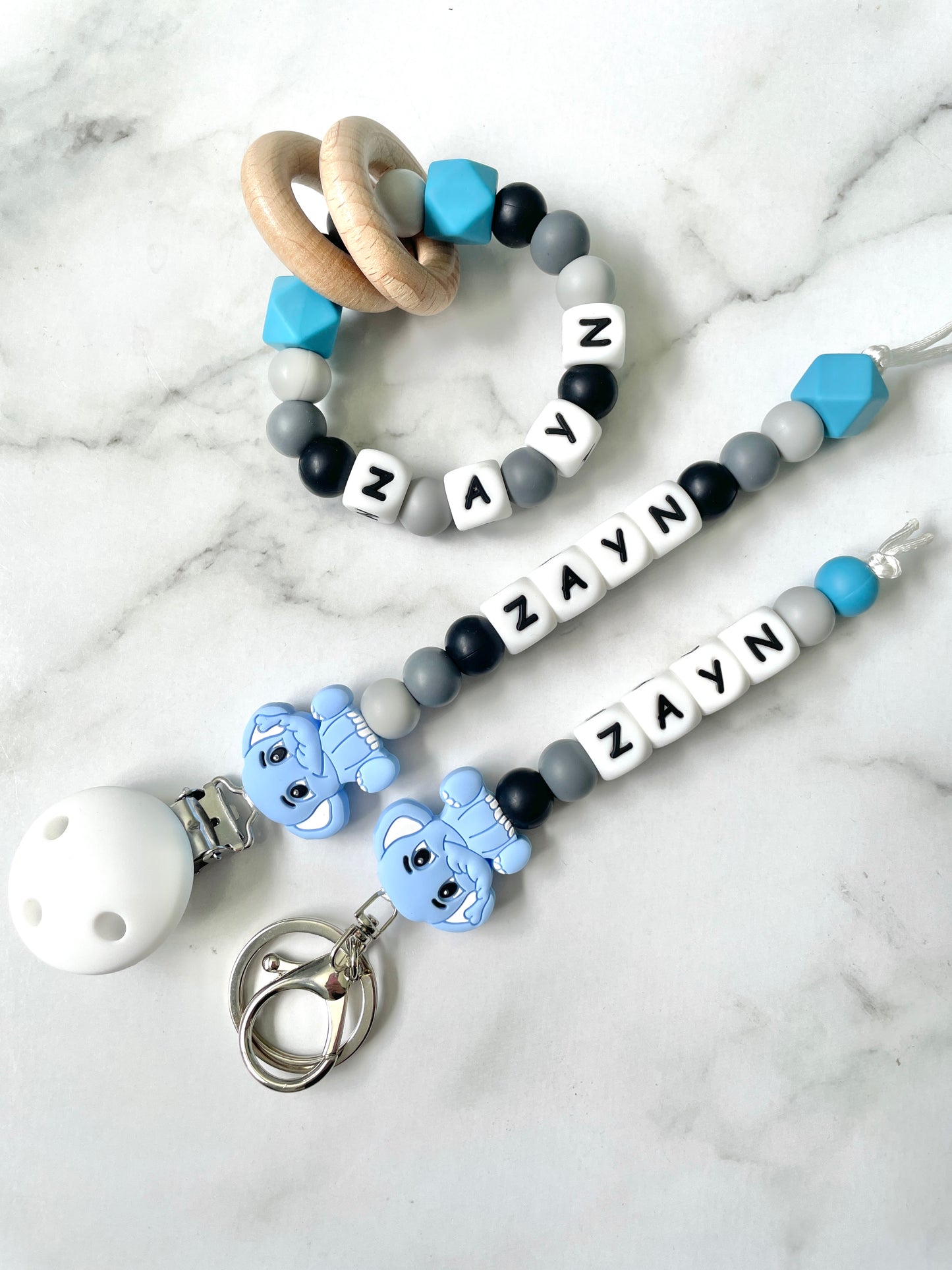 Personalised Dummy Chain - Boy Elephant