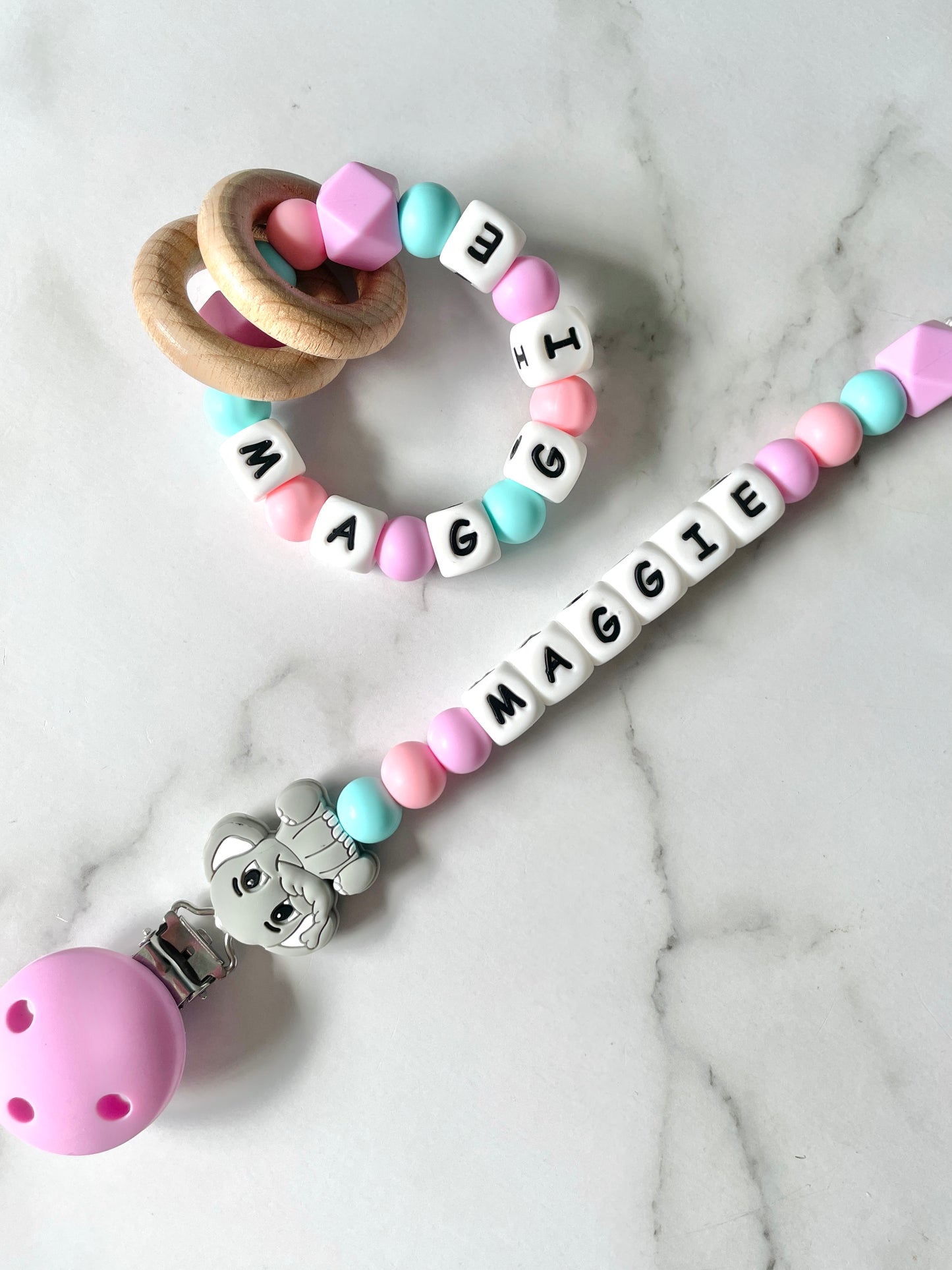 Personalised Dummy Chain - Girl Elephant