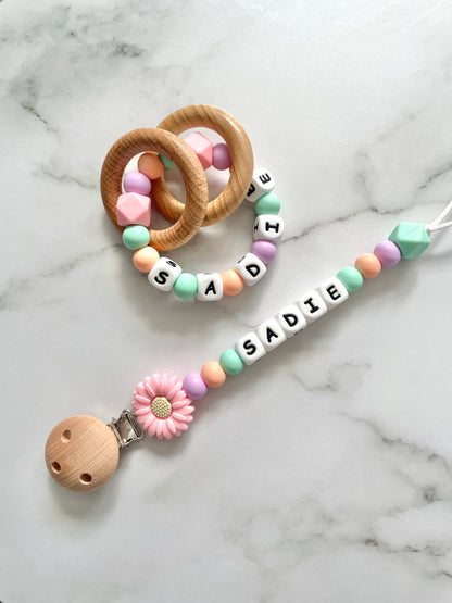 Personalised Dummy Chain - Pink Daisy