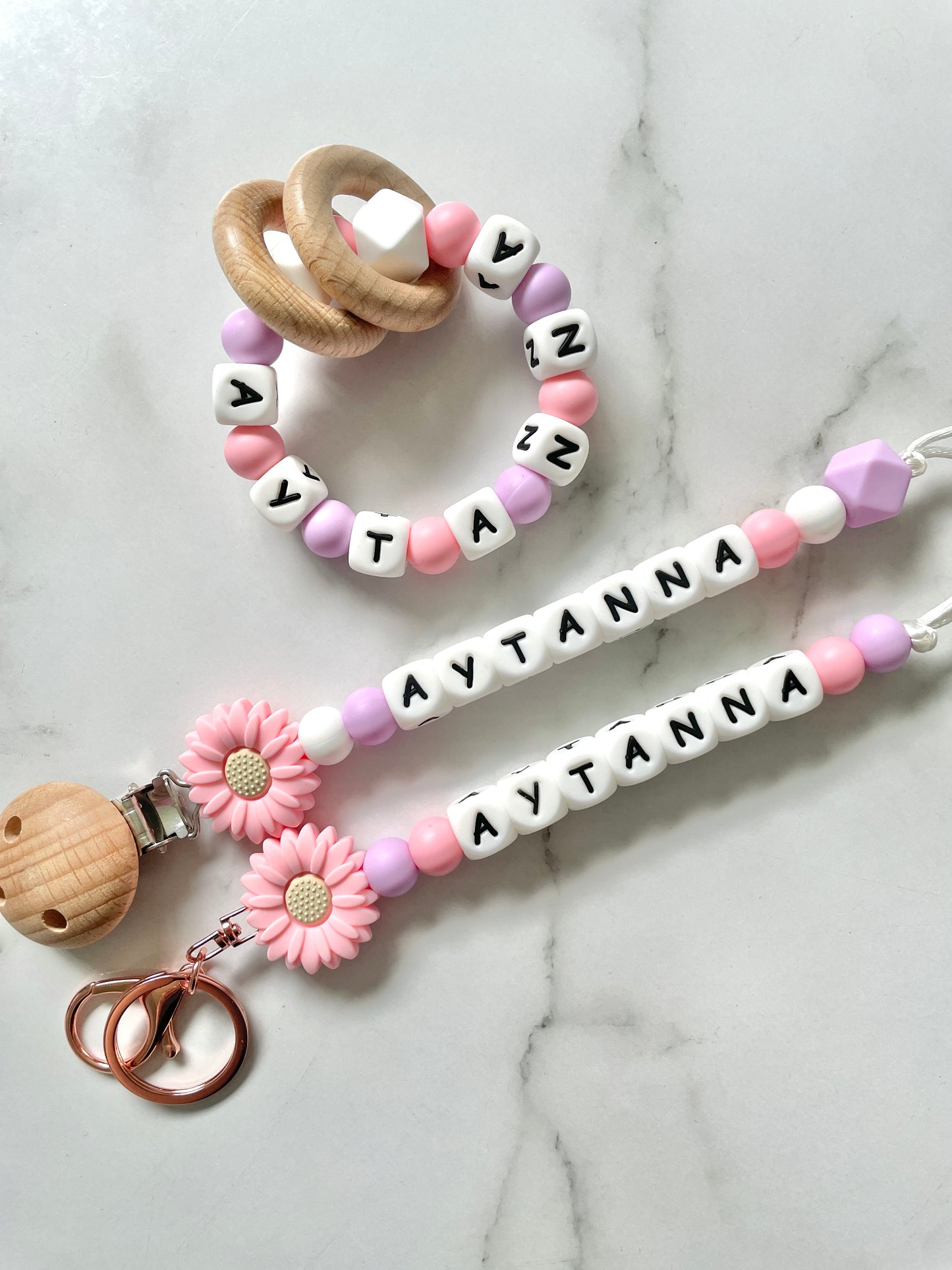 Personalised Dummy Chain - Pink Daisy