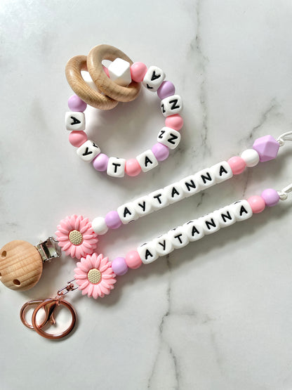 Personalised Dummy Chain - Pink Daisy