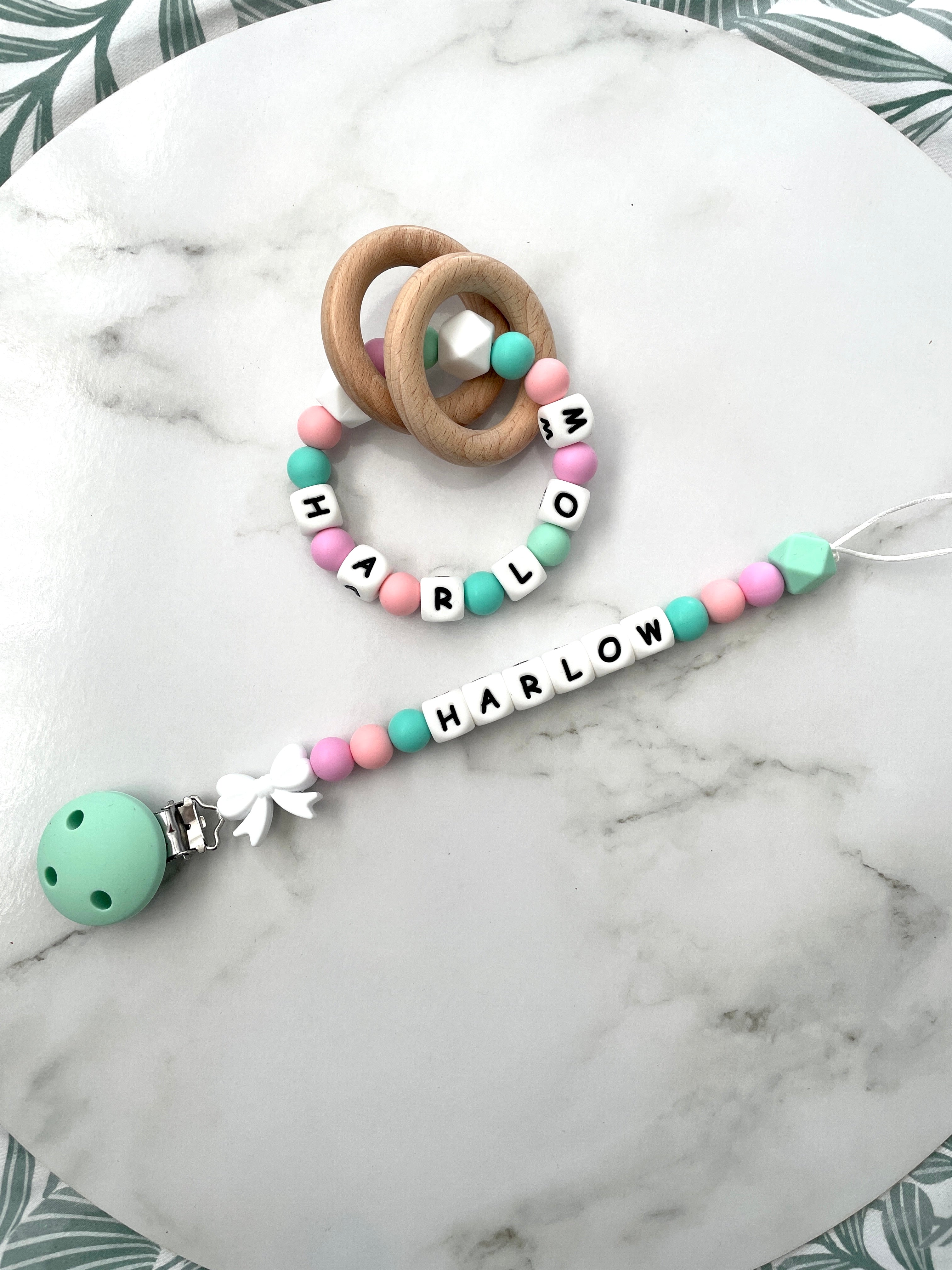 Personalised dummy clip and hot sale teether