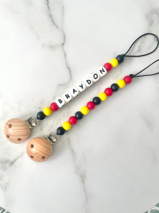 Personalised dummy Chain Dummy Clip Dummy holder, twin pack, aboriginal flag colours