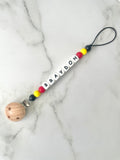 Personalised dummy chain, dummy clip, name dummy holder, aboriginal flag colours