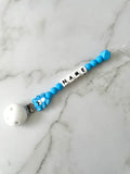 Personalised dummy chain, dummy clip, dummy holder, teddy - sky blue,