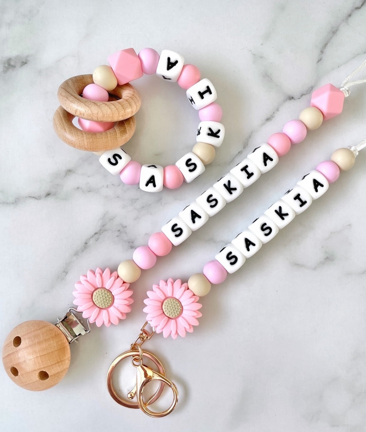 Personalised Dummy Chain - Pink Daisy