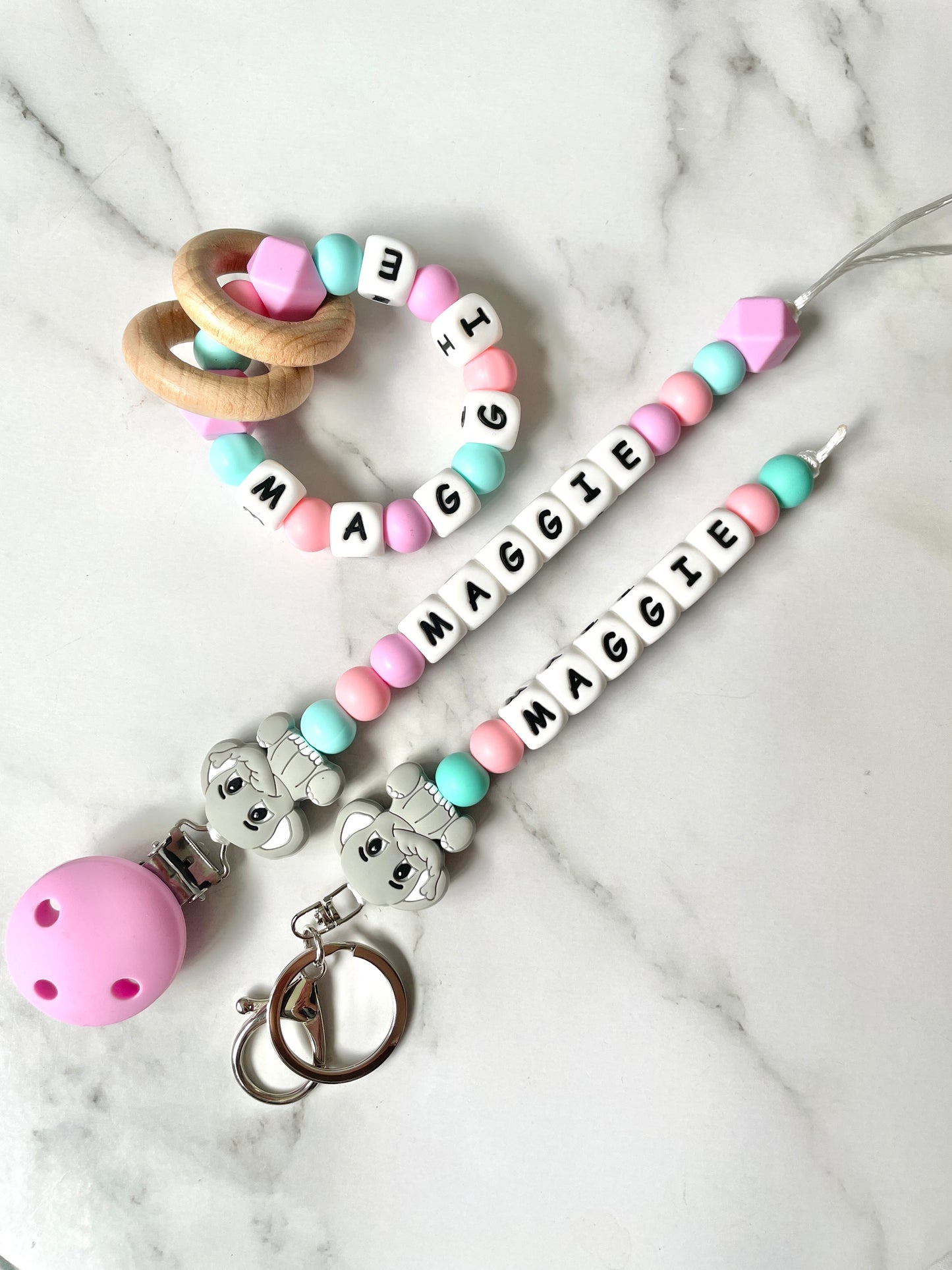 Personalised Dummy Chain - Girl Elephant