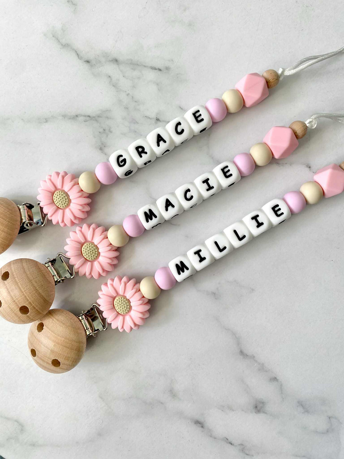 Personalised Dummy Chain - Pink Daisy