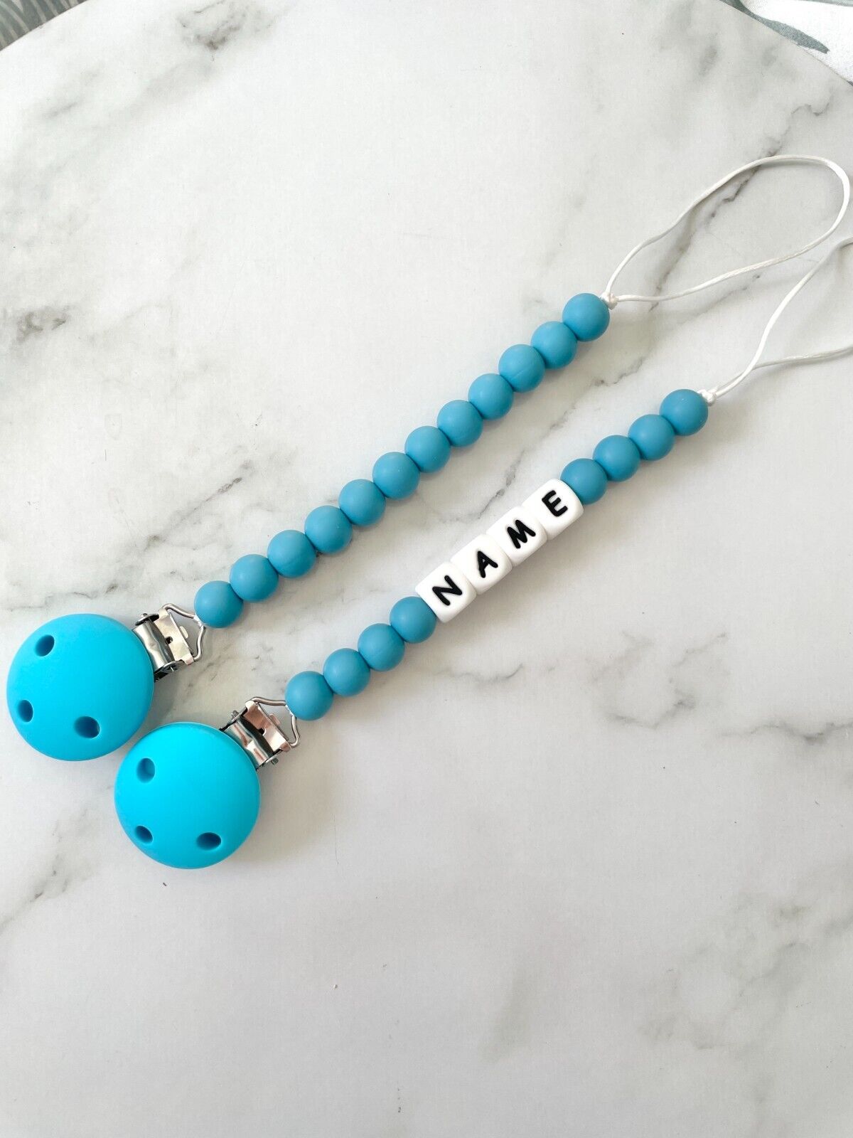 Personalised dummy Chain, silicone bead Dummy Clip ,Dummy holder, twin pack - Dark blue.