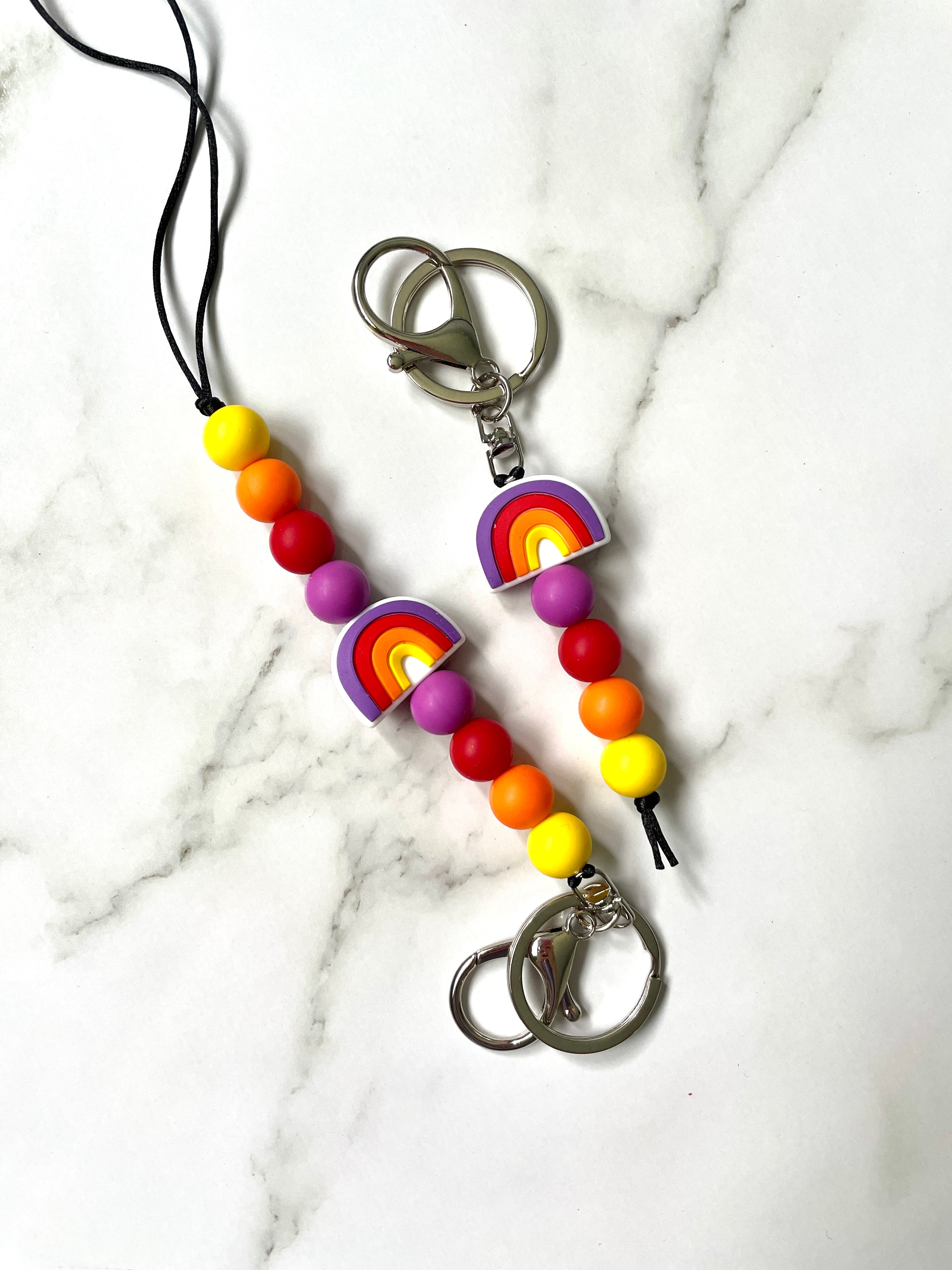 rainbow lanyard and keychain set purple/red