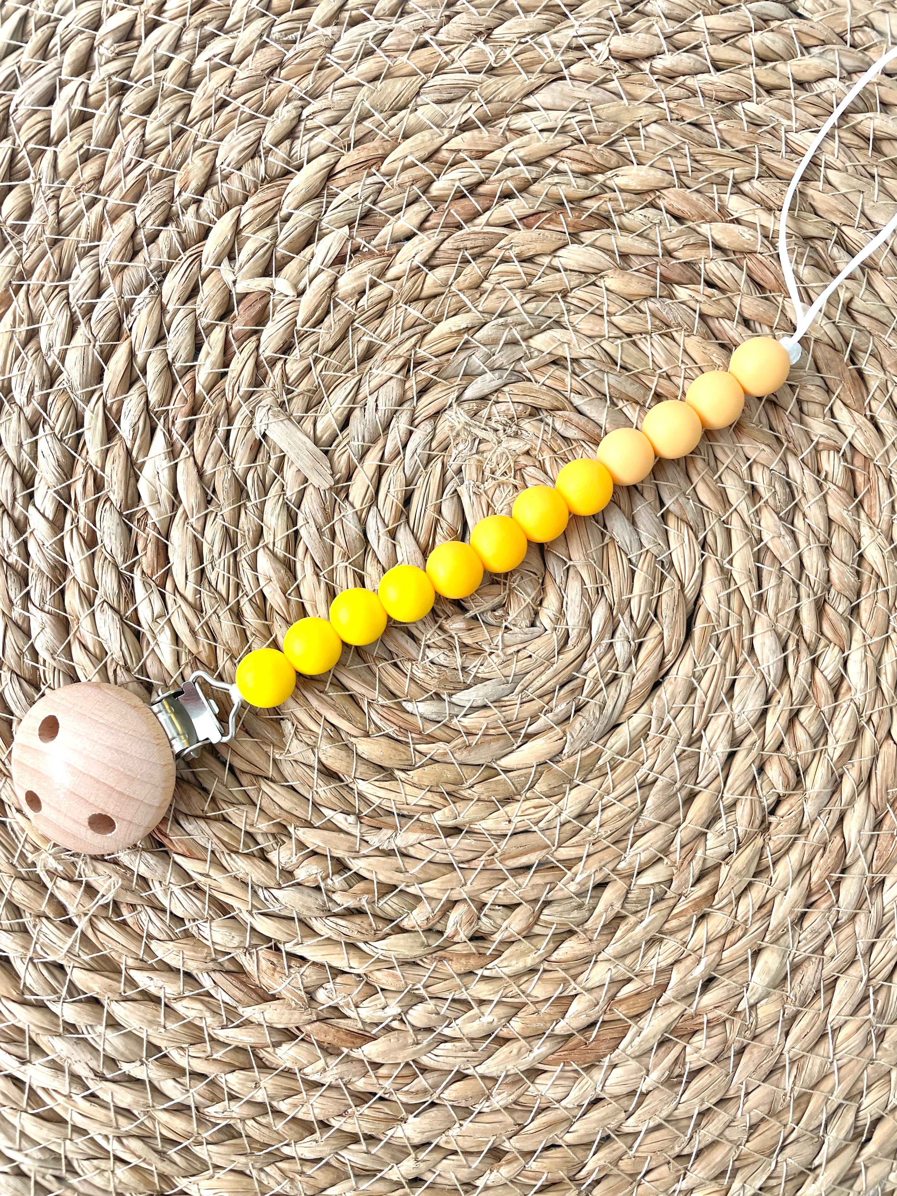 Beaded Dummy Chain, silicone dummy Clip, Dummy Holder, ombre colour - yellow.