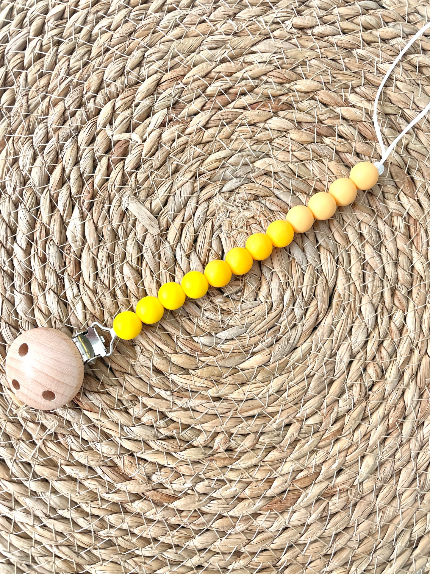 Beaded Dummy Chain, silicone dummy Clip, Dummy Holder, ombre colour - yellow.