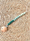 Beaded Dummy Chain, silicone dummy Clip, Dummy Holder, ombre colour - dark green.