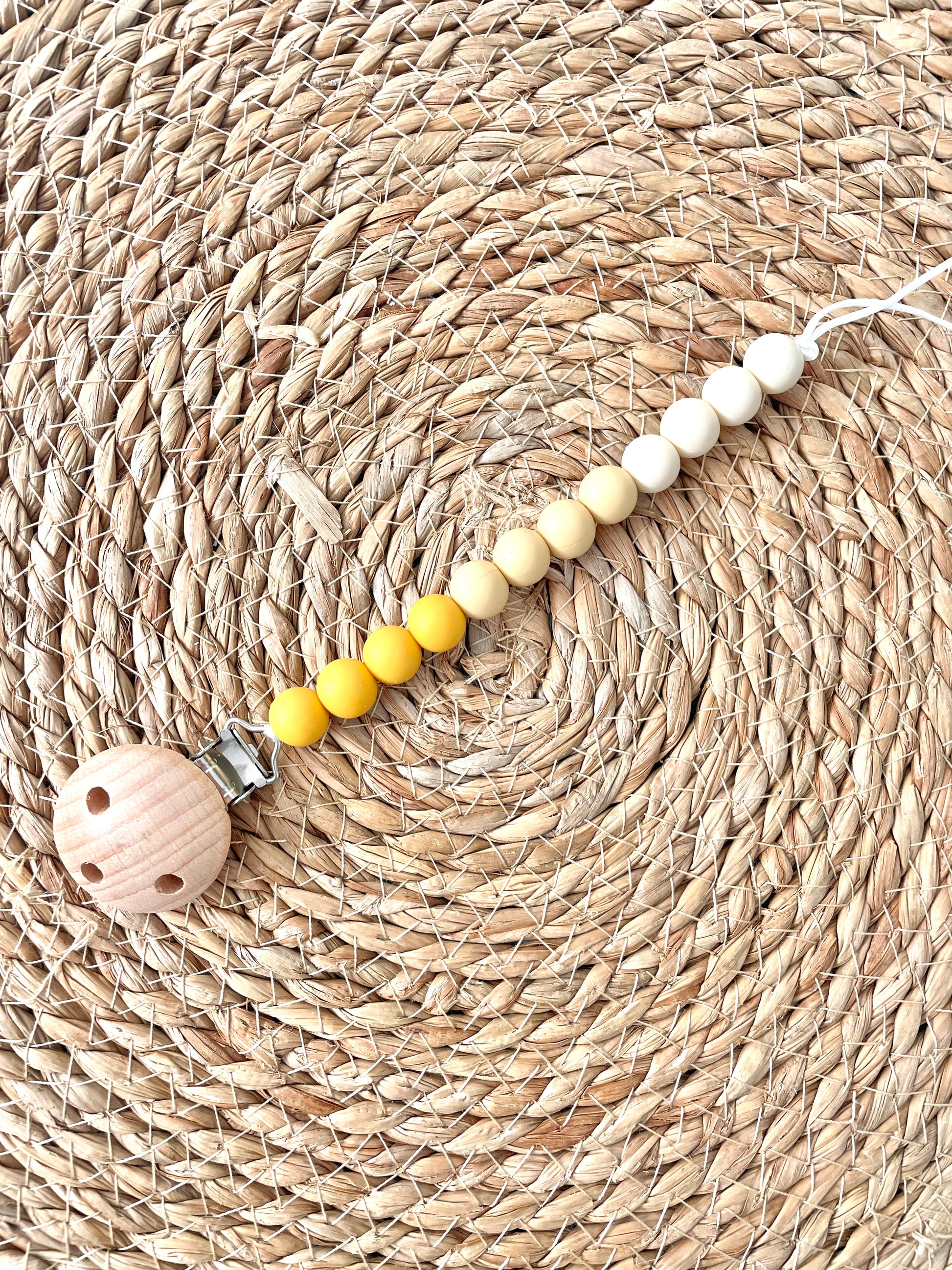 Beaded Dummy Chain, silicone dummy Clip, Dummy Holder, ombre colour - pale yellow.