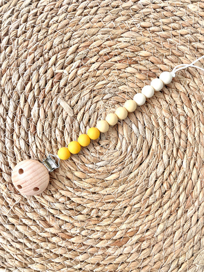 Beaded Dummy Chain, silicone dummy Clip, Dummy Holder, ombre colour - pale yellow.