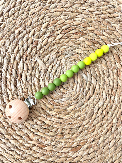 Beaded Dummy Chain, silicone dummy Clip, Dummy Holder, ombre colour - bright green.