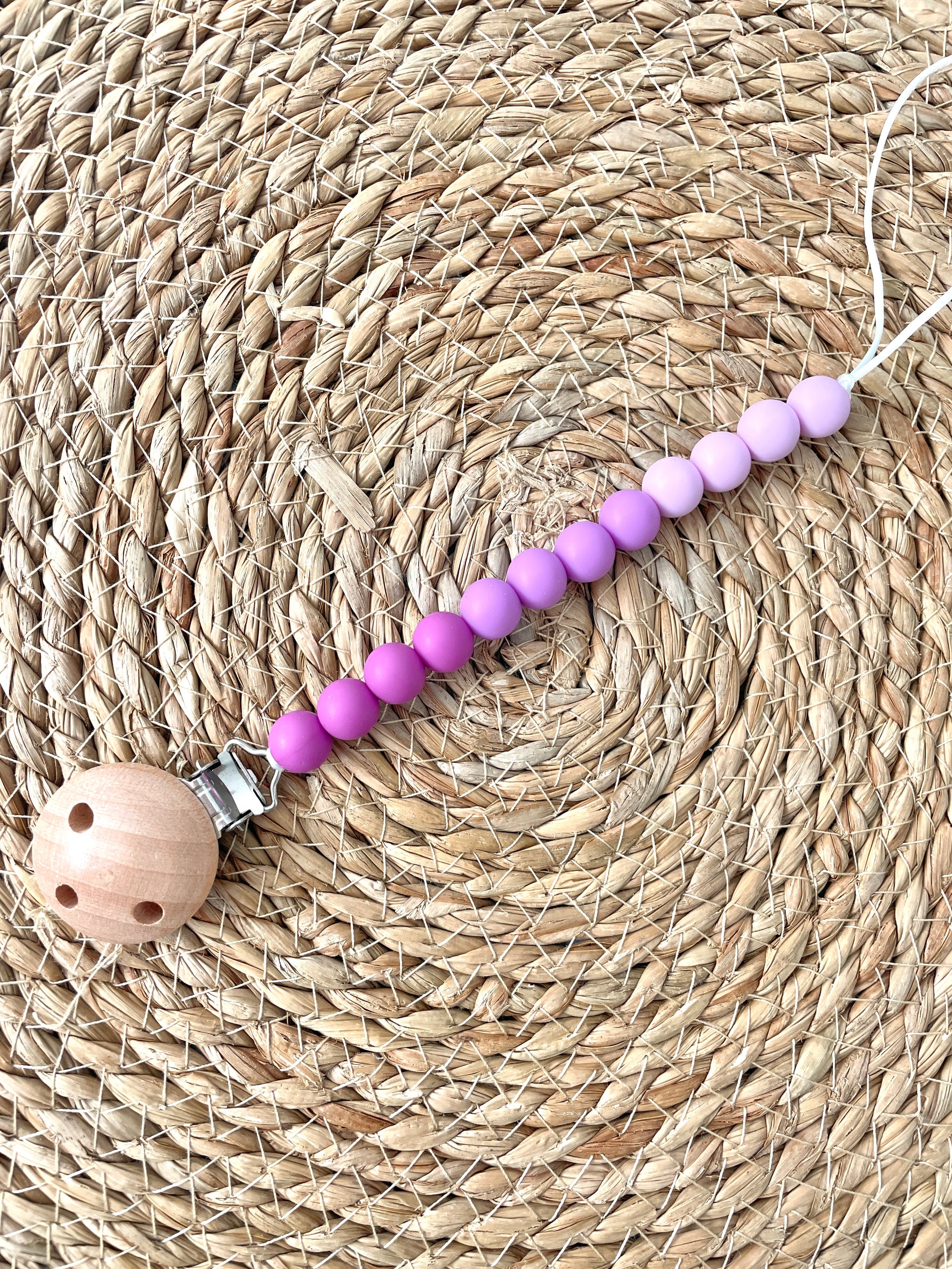 Beaded Dummy Chain, silicone dummy Clip, Dummy Holder, ombre colour - purple.