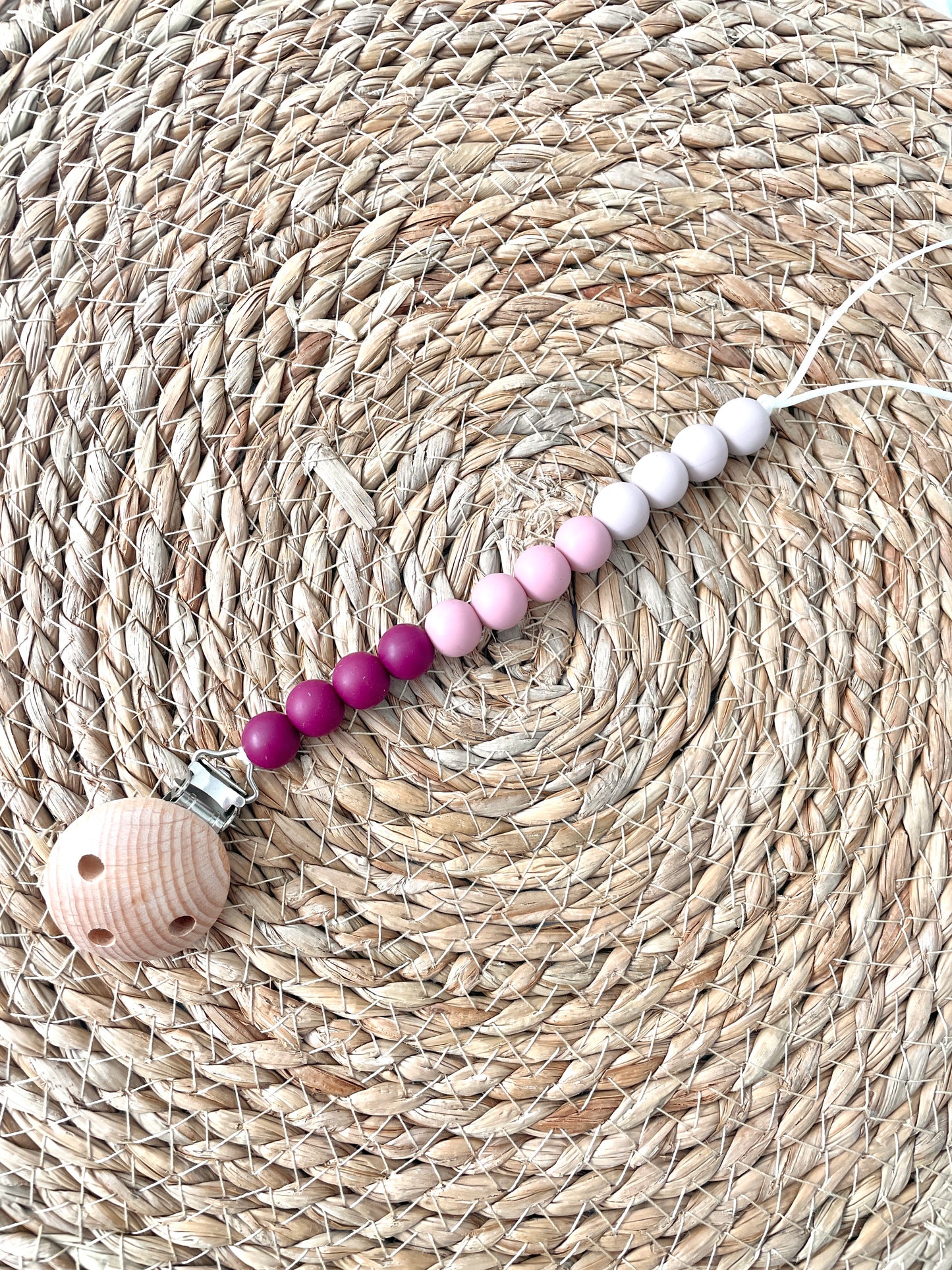 Beaded Dummy Chain, silicone dummy Clip, Dummy Holder, ombre colour - blush.