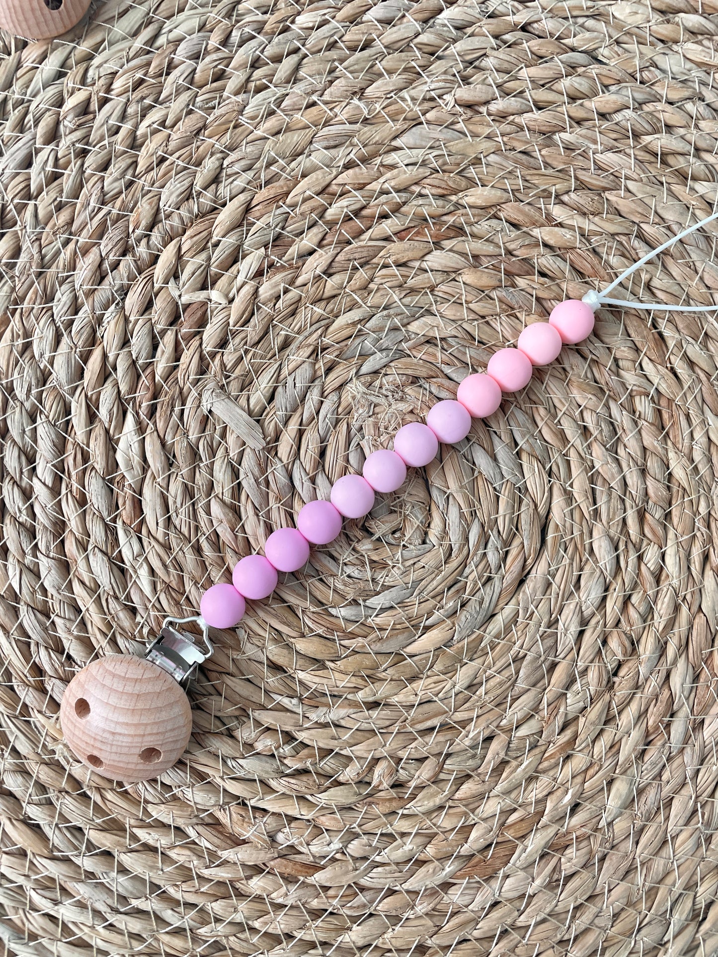 Beaded Dummy Chain, silicone dummy Clip, Dummy Holder, ombre colour - light pink.