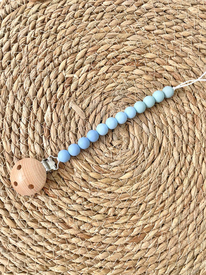 Beaded Dummy Chain, silicone dummy Clip, Dummy Holder, ombre colour - light blue