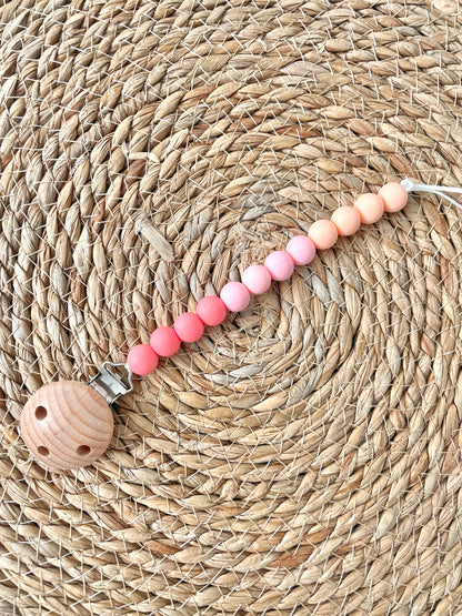 Beaded Dummy Chain, silicone dummy Clip, Dummy Holder, ombre colour - peach.