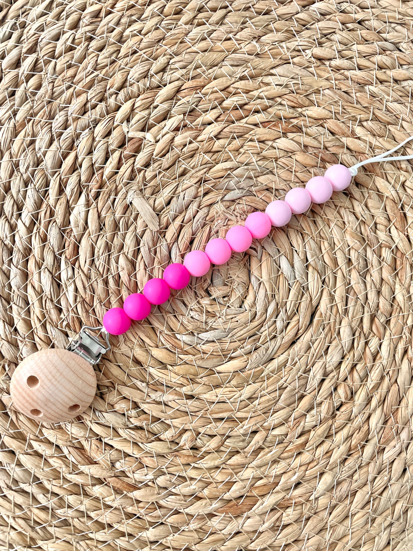Beaded Dummy Chain, silicone dummy Clip, Dummy Holder, ombre colour - bright pink.